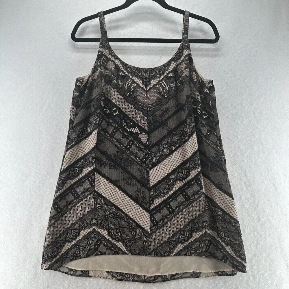 Cabi Tank Top Size M Chevron Lace Overlay Cami Tunic Spaghetti Strap Black